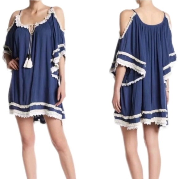 Raga Anthropologie Desert Sand Fringed & Tassled Boho Tunic Dress Navy Size S - Picture 9 of 11